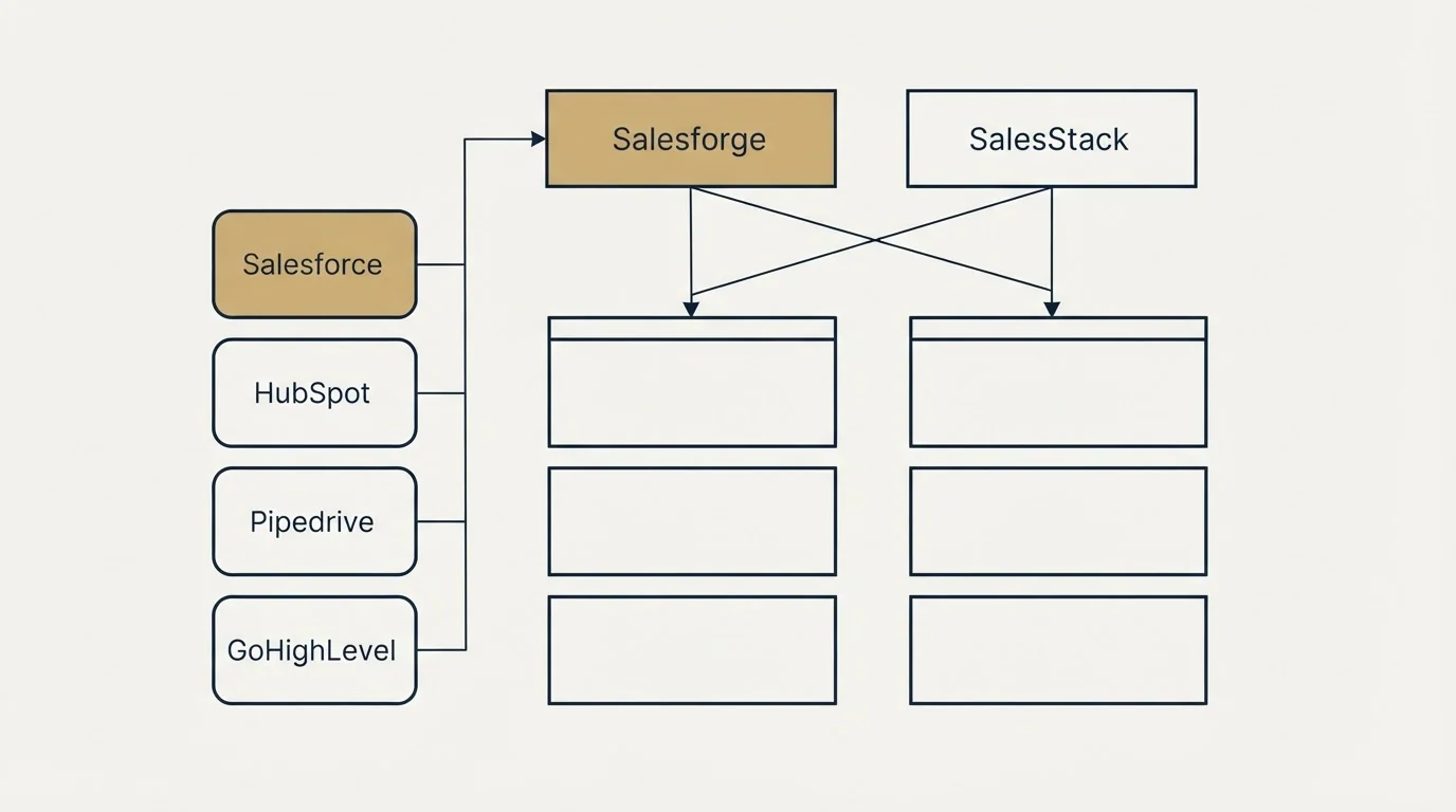 Integration grid: Integration Ecosystem (Salesforge, SalesStack, Salesforce, HubSpot)