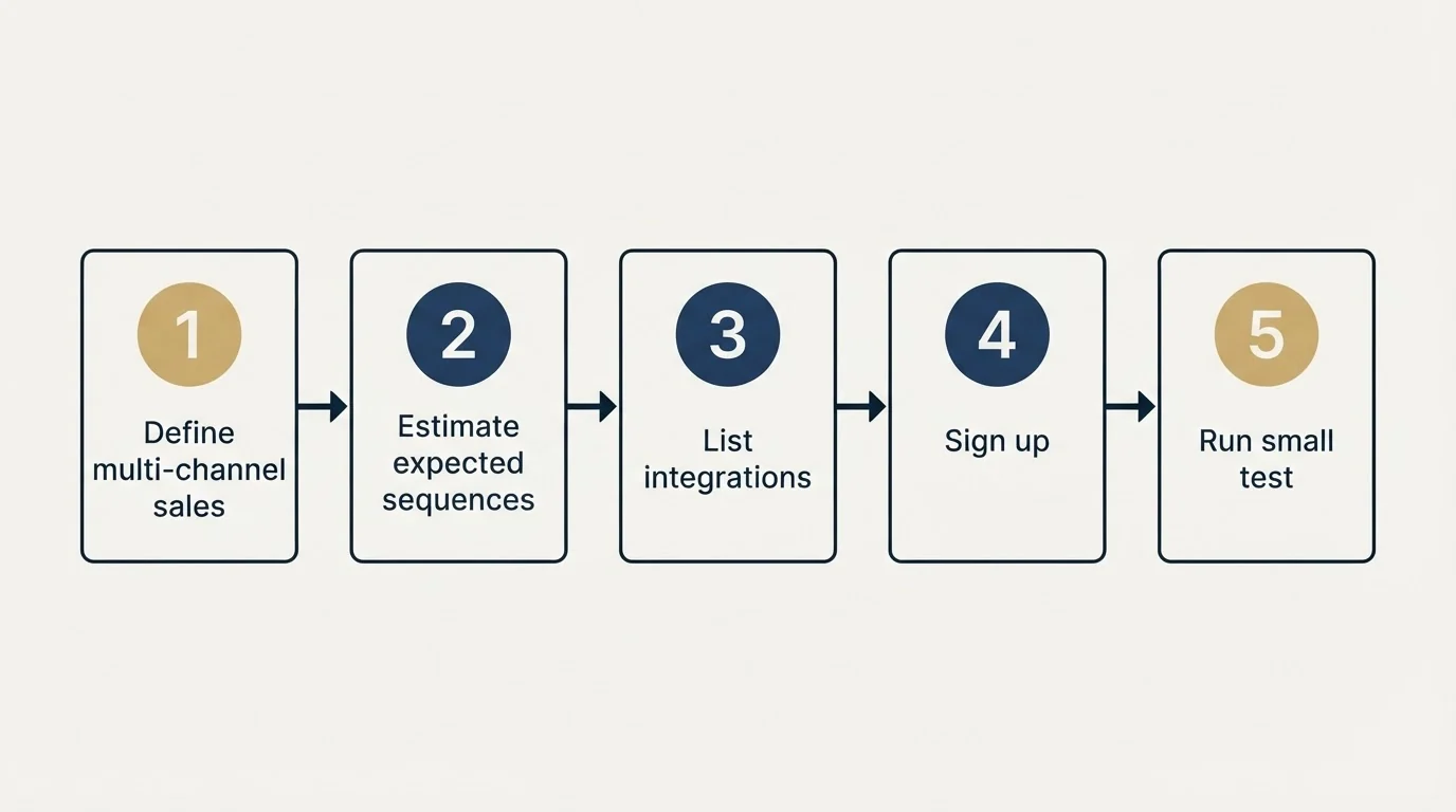 Step sequence: Getting Started Checklist (Define multi-channel sales, Estimate expected sequences, List integrations, Sign up)