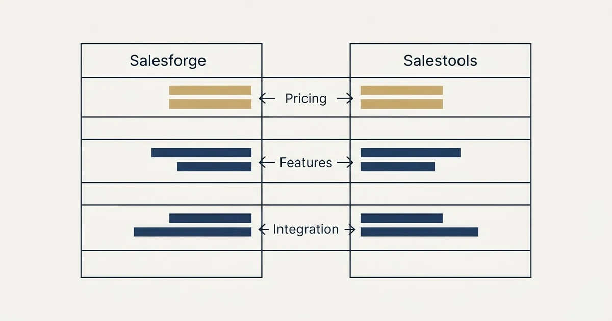 Comparison panel: Salesforge vs Salestools (Pricing, Features, Integration)