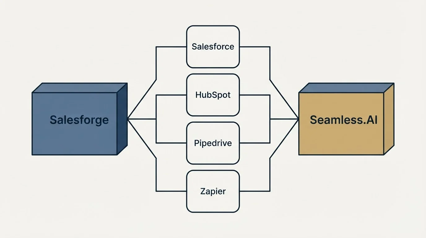 Integration flow: Integration Ecosystem (Salesforge, Seamless.AI, Salesforce, HubSpot)