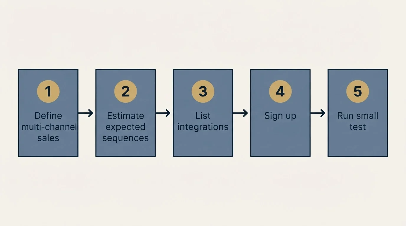 Step sequence: Getting Started Checklist (Define multi-channel sales, Estimate expected sequences, List integrations, Sign up)