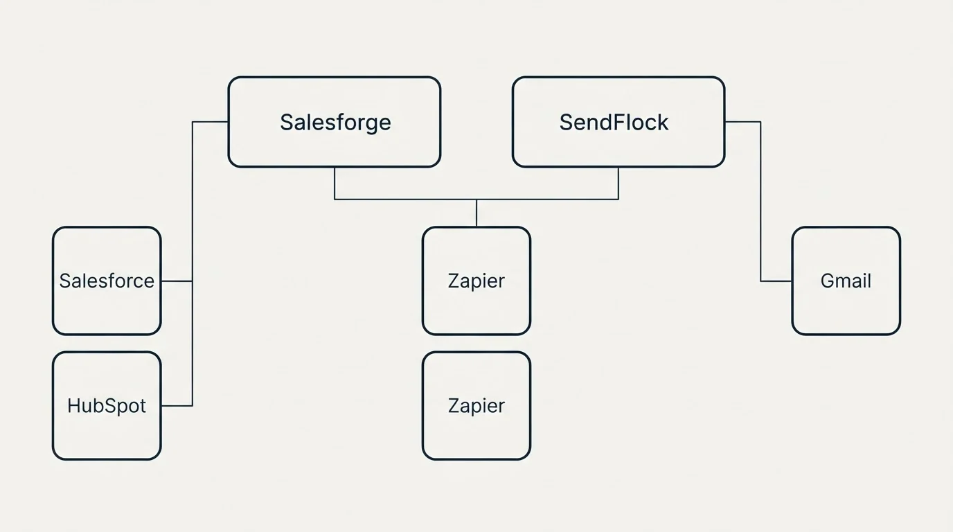 Integration grid: Integration Ecosystem (Salesforge, SendFlock, Zapier, Salesforce)