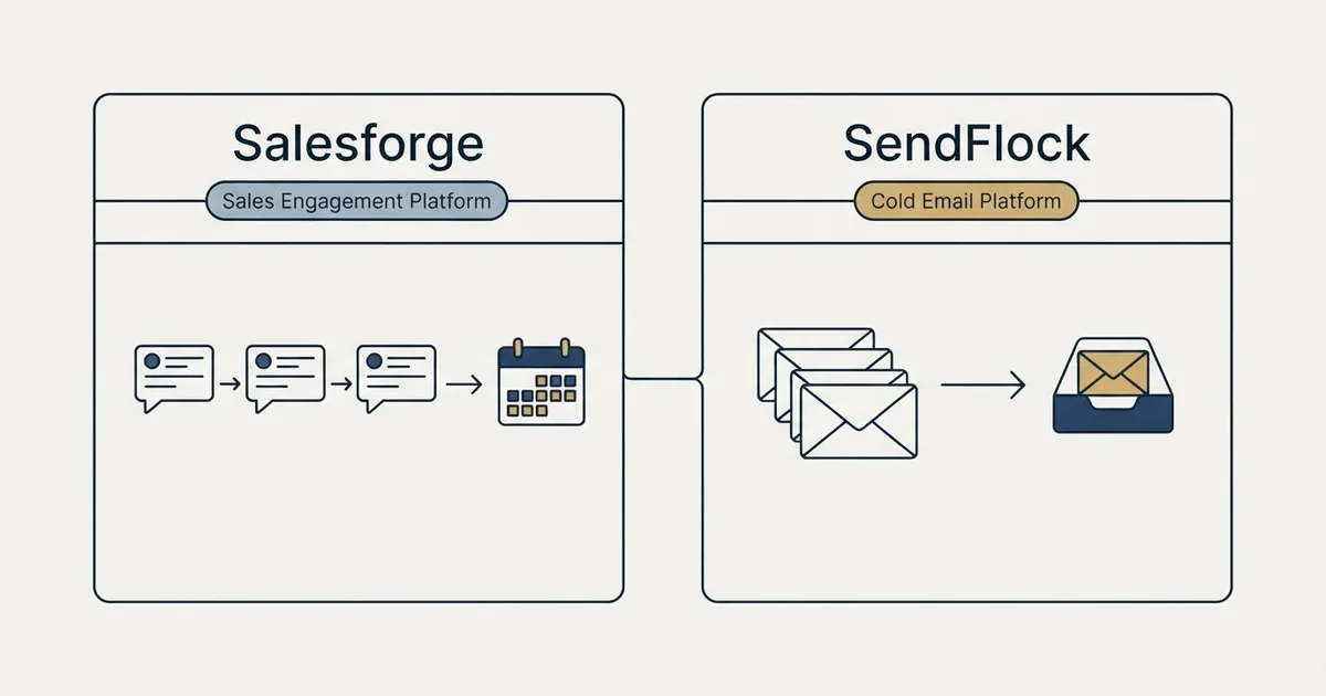 Side-by-side panels: Salesforge vs SendFlock (Sales Engagement Platform, Cold Email Platform)
