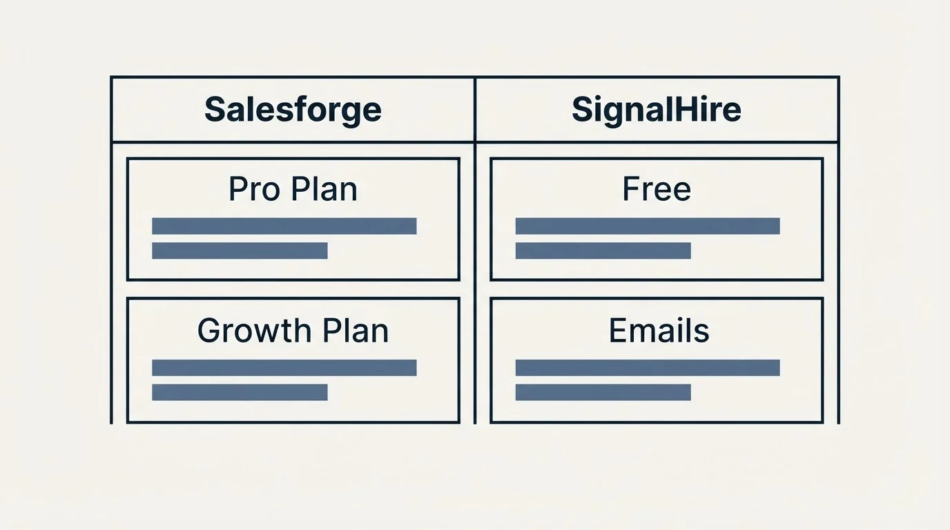 Pricing table: Pricing Comparison (Salesforge, SignalHire, Pro Plan, Free)
