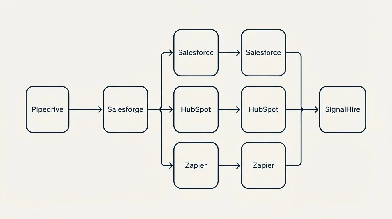 Integration flow: Integration Ecosystem (Salesforge, SignalHire, Salesforce, HubSpot)
