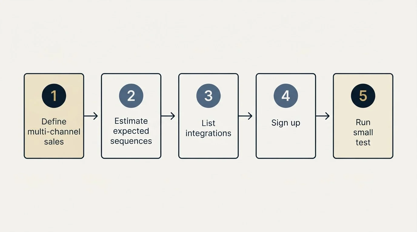 Step sequence: Getting Started Checklist (Define multi-channel sales, Estimate expected sequences, List integrations, Sign up)