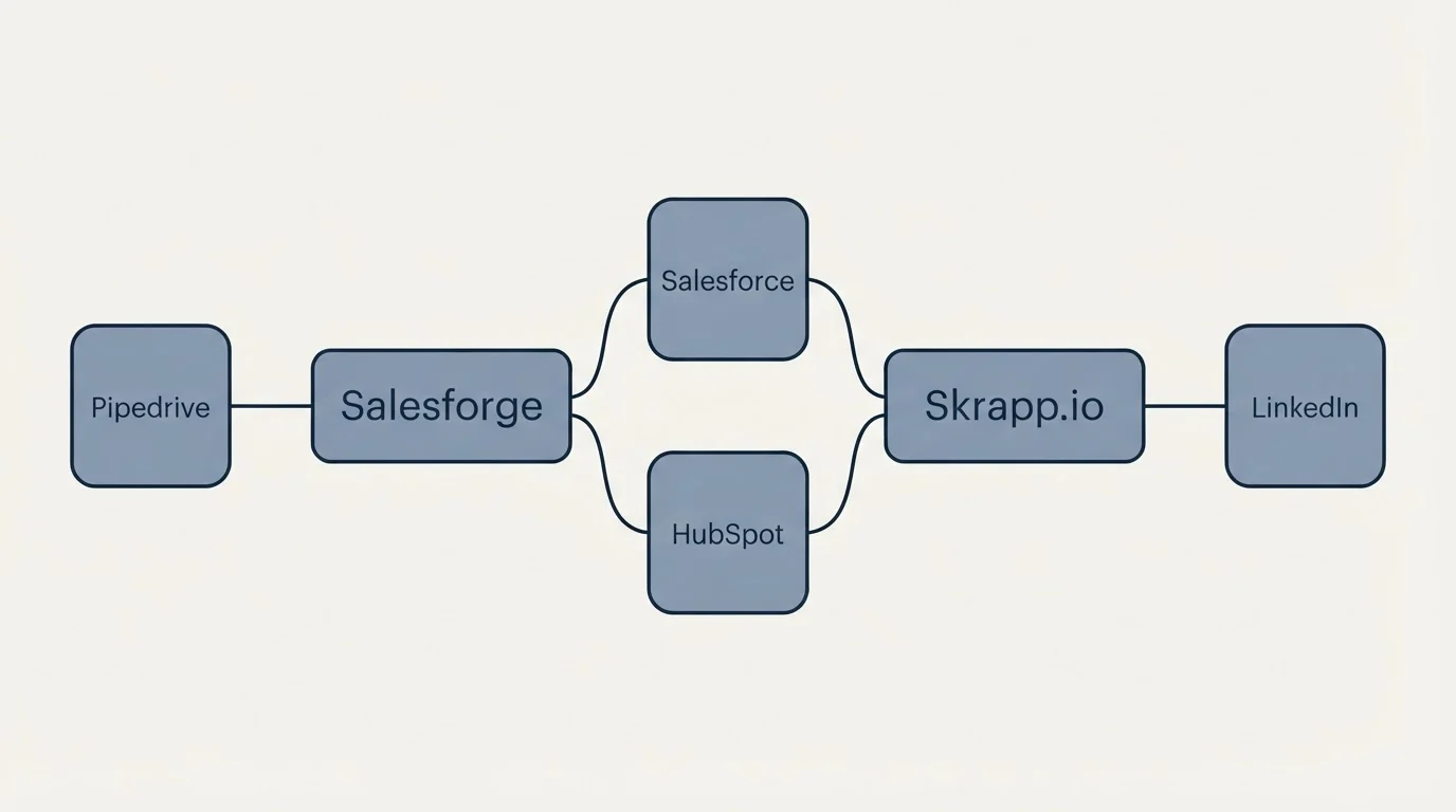 Integration schematic: Integration Ecosystem (Salesforge, Skrapp.io, Salesforce, HubSpot)