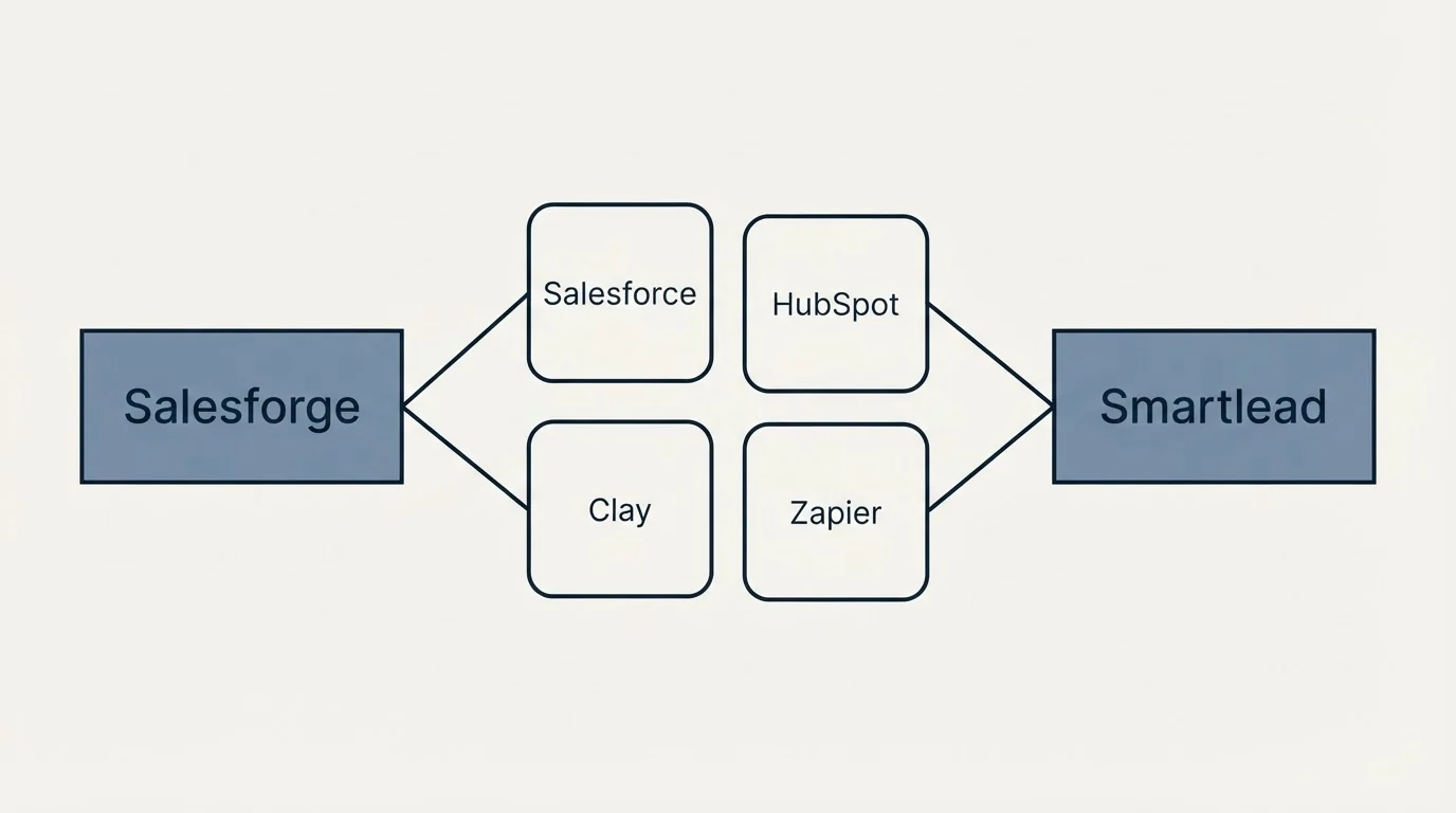 Integration schematic: Integration Ecosystem (Salesforge, Smartlead, Salesforce, HubSpot)