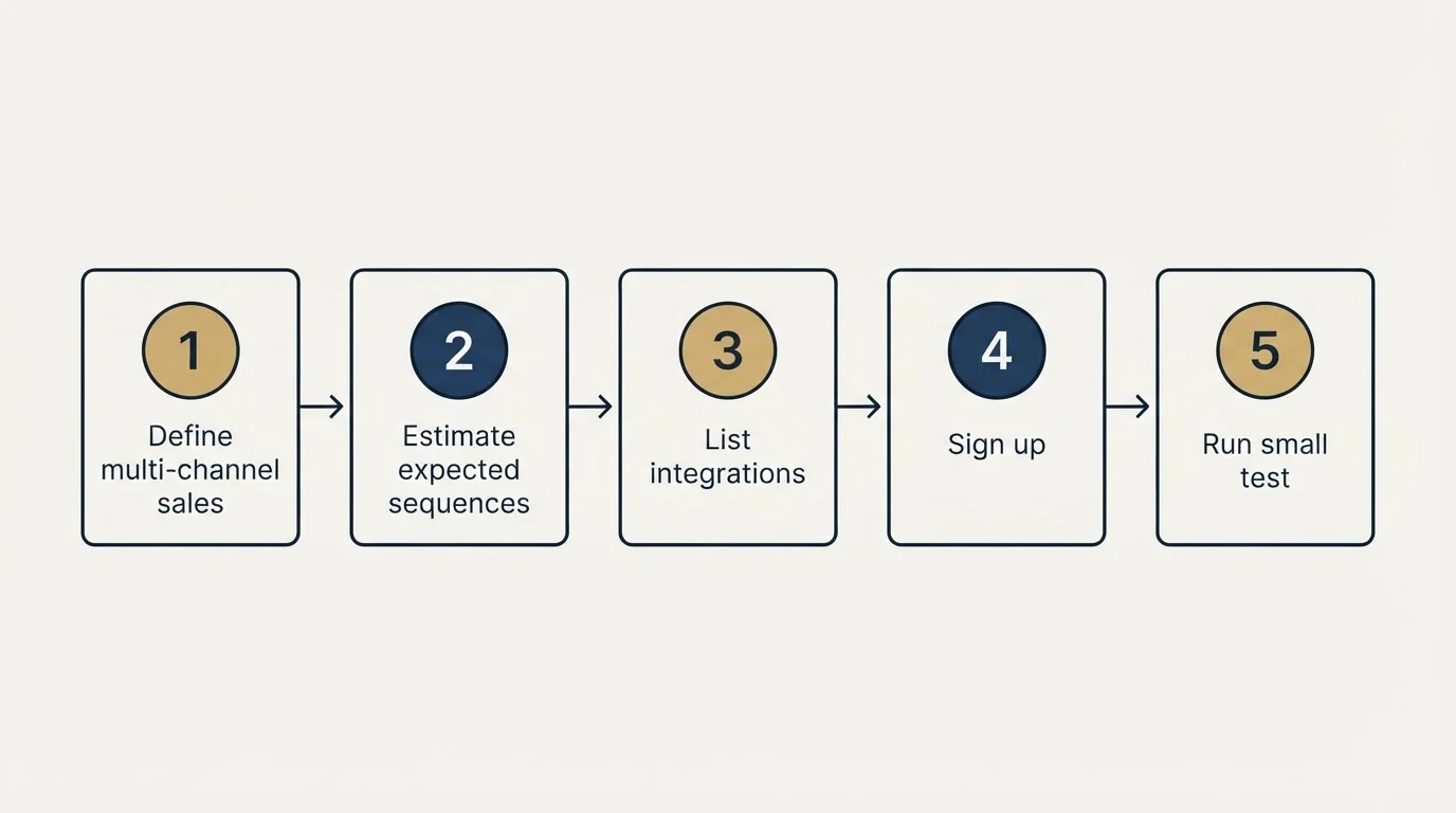 Step sequence: Getting Started Checklist (Define multi-channel sales, Estimate expected sequences, List integrations, Sign up)