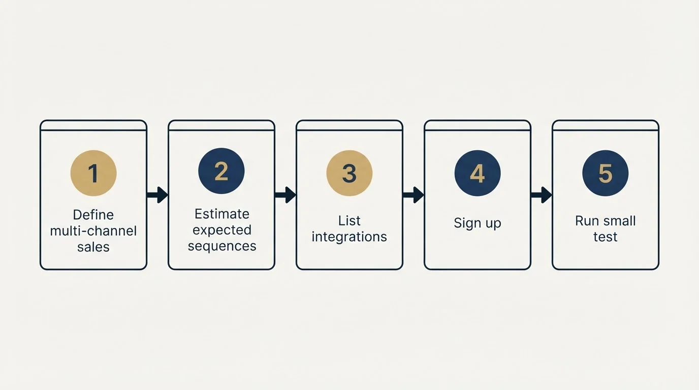 Step sequence: Getting Started Checklist (Define multi-channel sales, Estimate expected sequences, List integrations, Sign up)