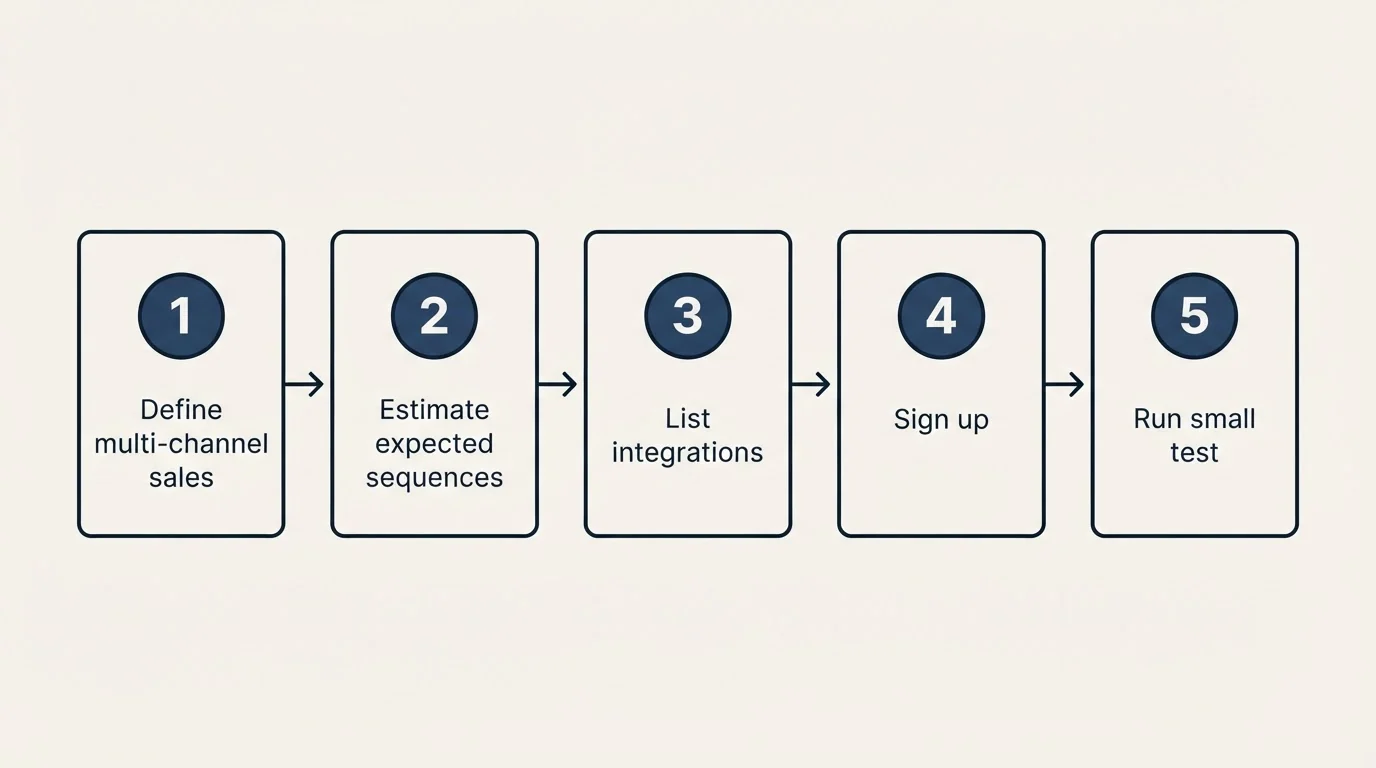 Step sequence: Getting Started Checklist (Define multi-channel sales, Estimate expected sequences, List integrations, Sign up)
