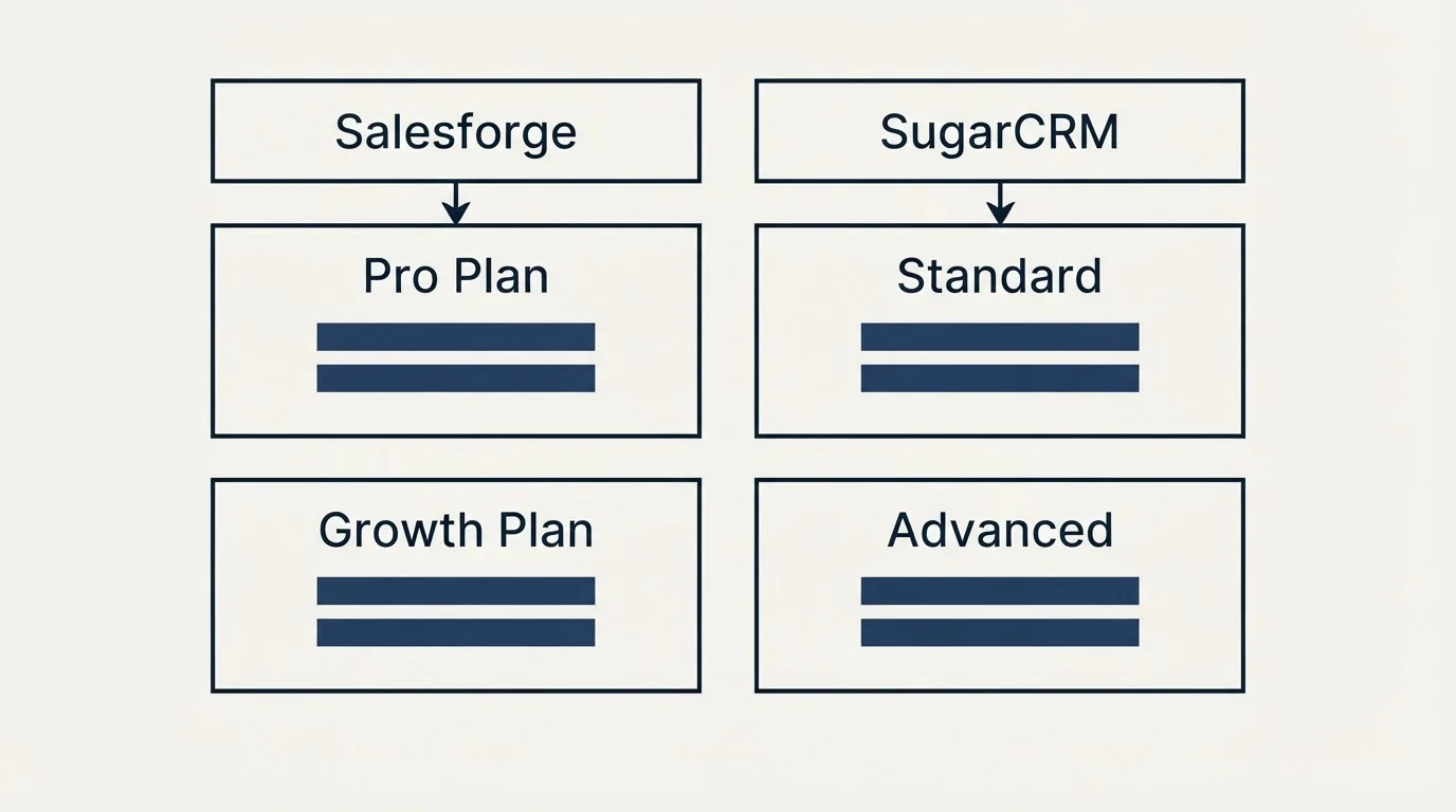 Pricing table: Pricing Comparison (Salesforge, SugarCRM, Pro Plan, Standard)