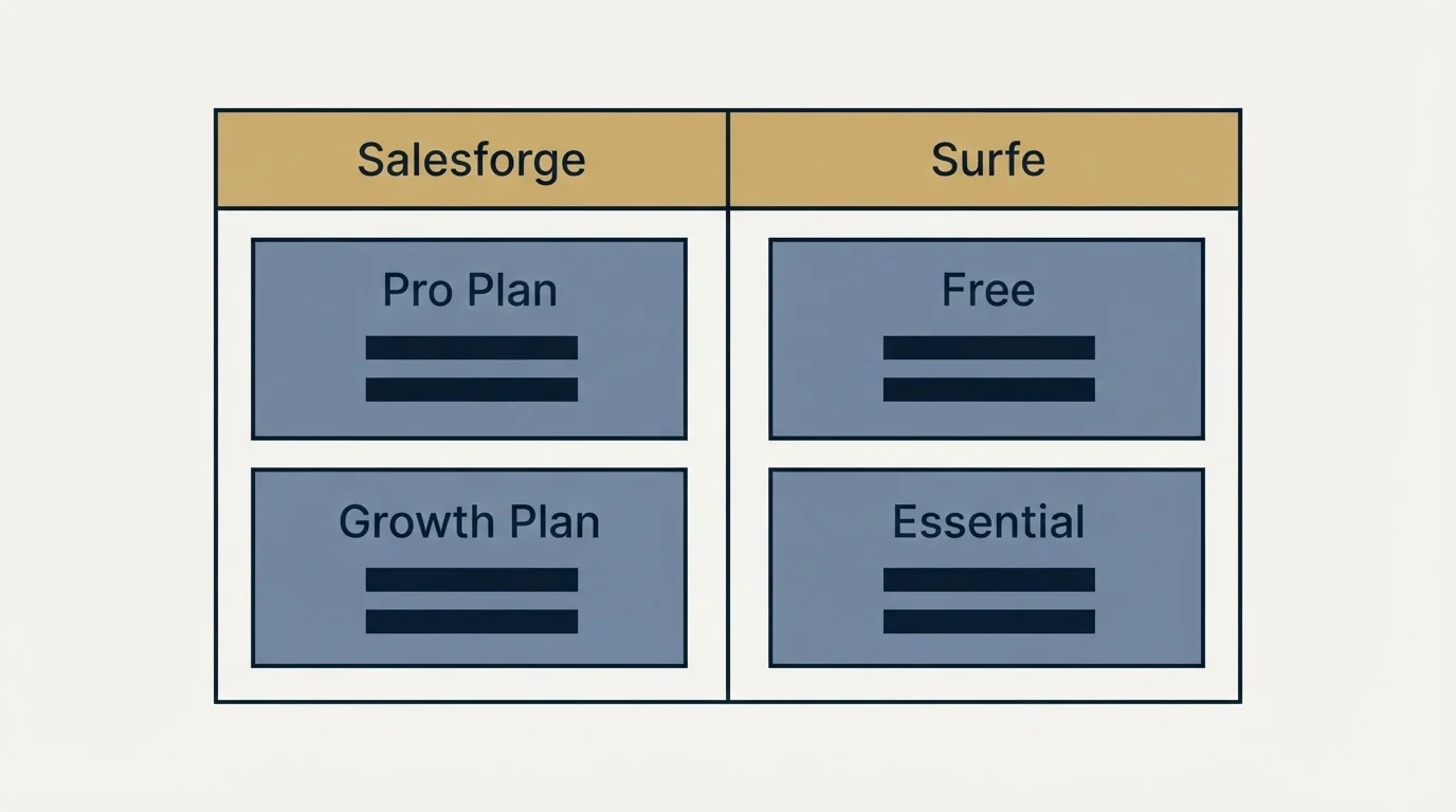 Pricing table: Pricing Comparison (Salesforge, Surfe, Pro Plan, Free)
