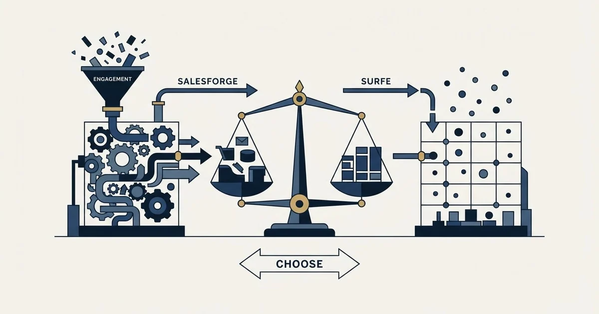 Editorial illustration for Salesforge vs Surfe