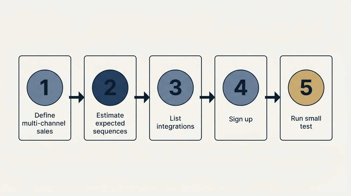 Step sequence: Getting Started Checklist (Define multi-channel sales, Estimate expected sequences, List integrations, Sign up)