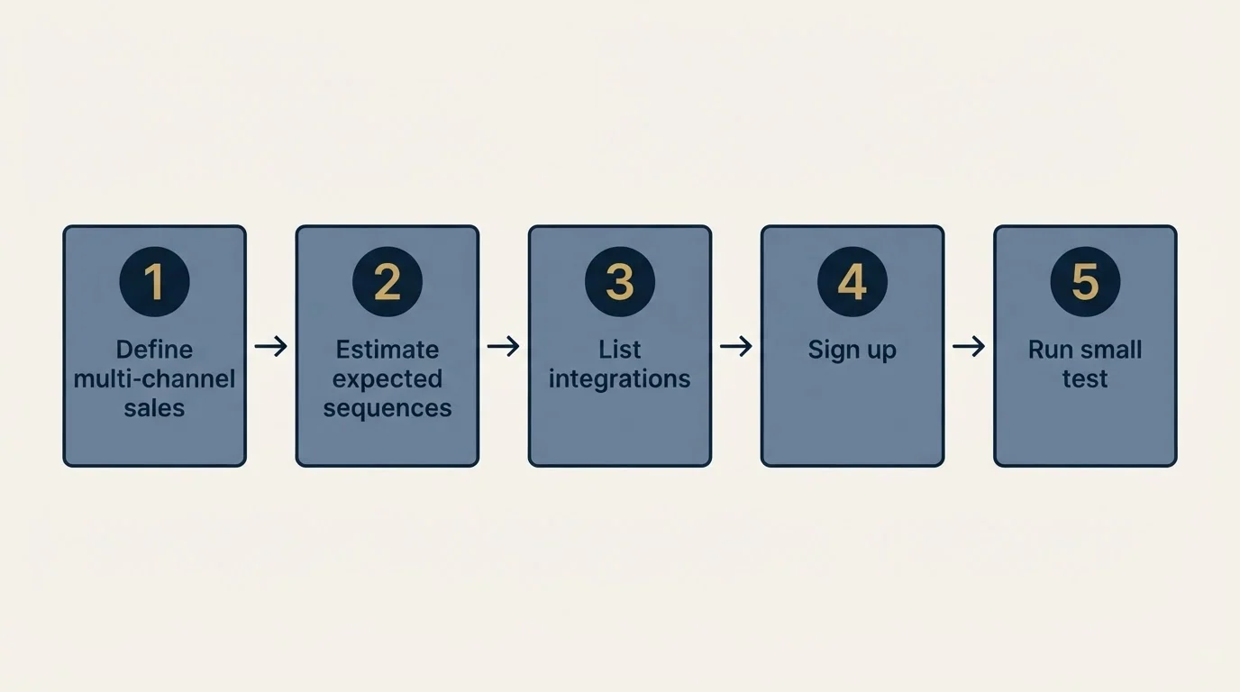 Step sequence: Getting Started Checklist (Define multi-channel sales, Estimate expected sequences, List integrations, Sign up)
