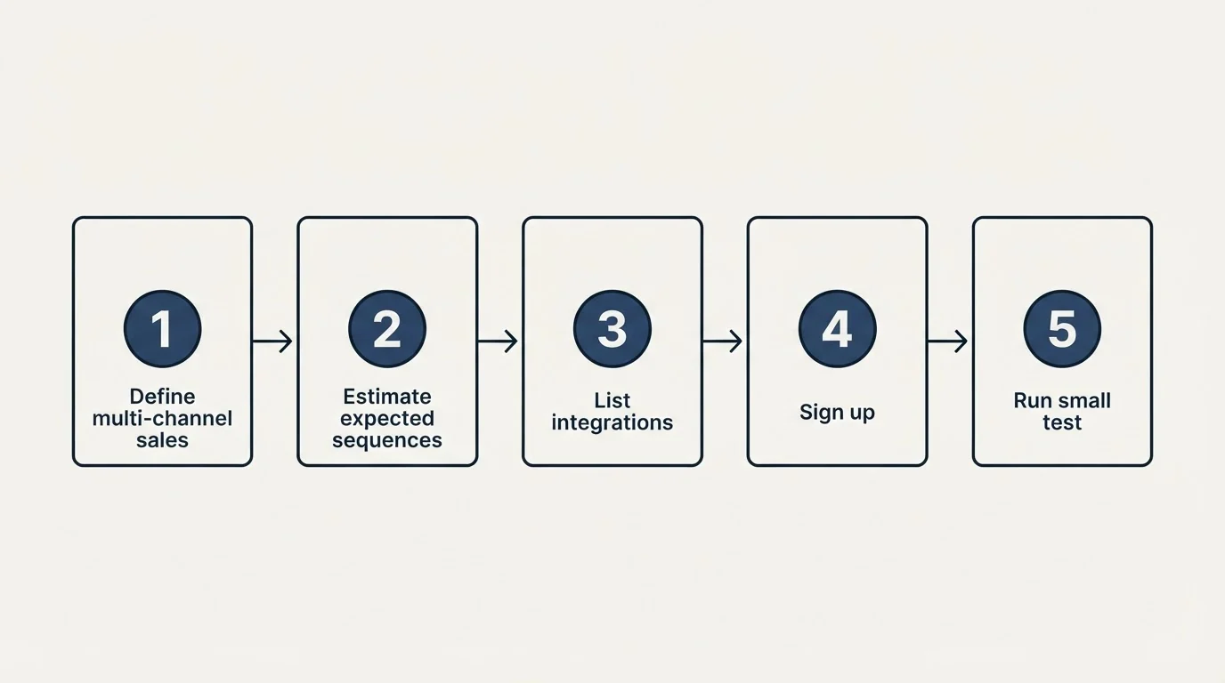 Step sequence: Getting Started Checklist (Define multi-channel sales, Estimate expected sequences, List integrations, Sign up)