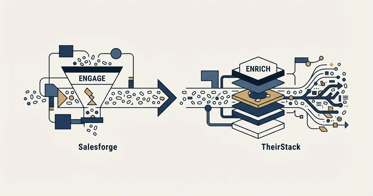 Editorial illustration for Salesforge vs TheirStack