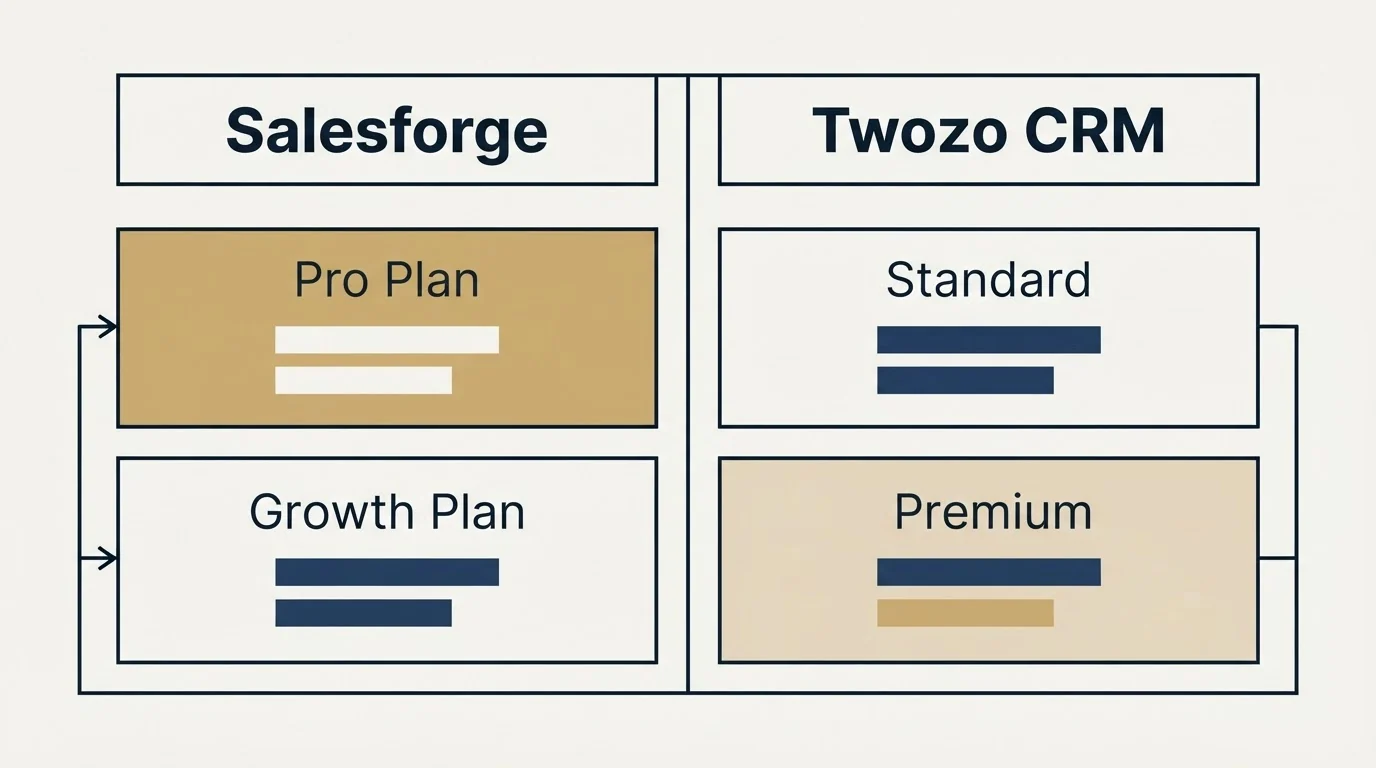 Pricing table: Pricing Comparison (Salesforge, Twozo CRM, Pro Plan, Standard)