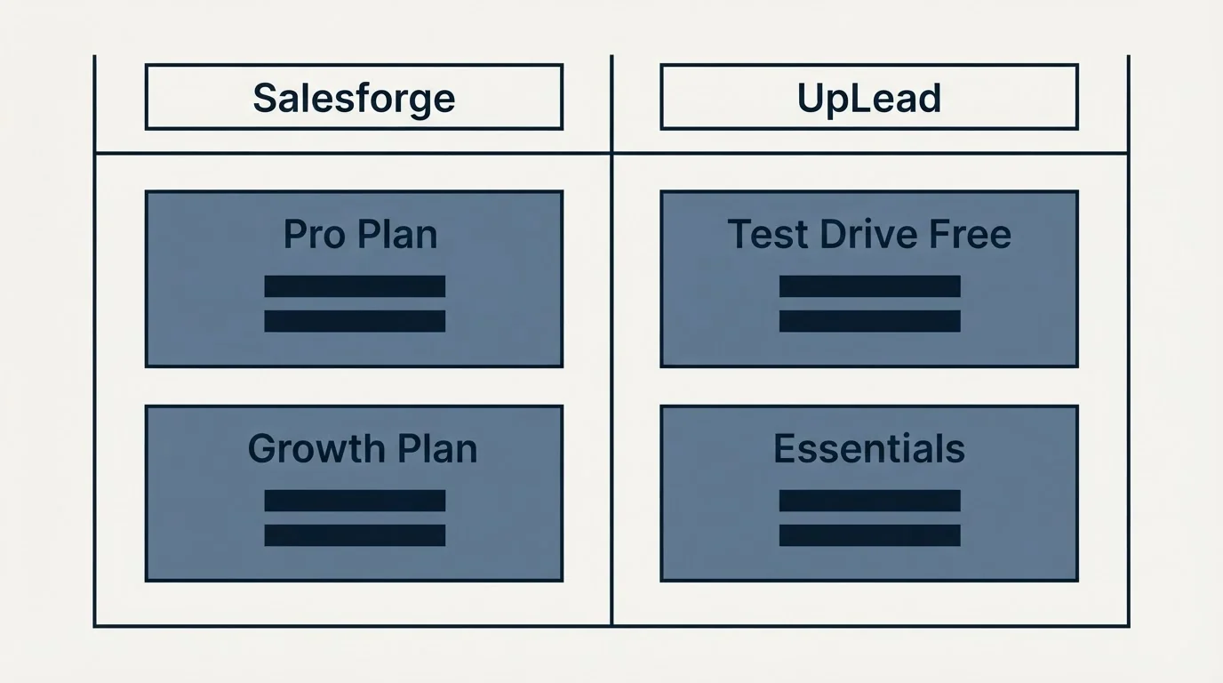 Pricing table: Pricing Comparison (Salesforge, UpLead, Pro Plan, Test Drive Free)
