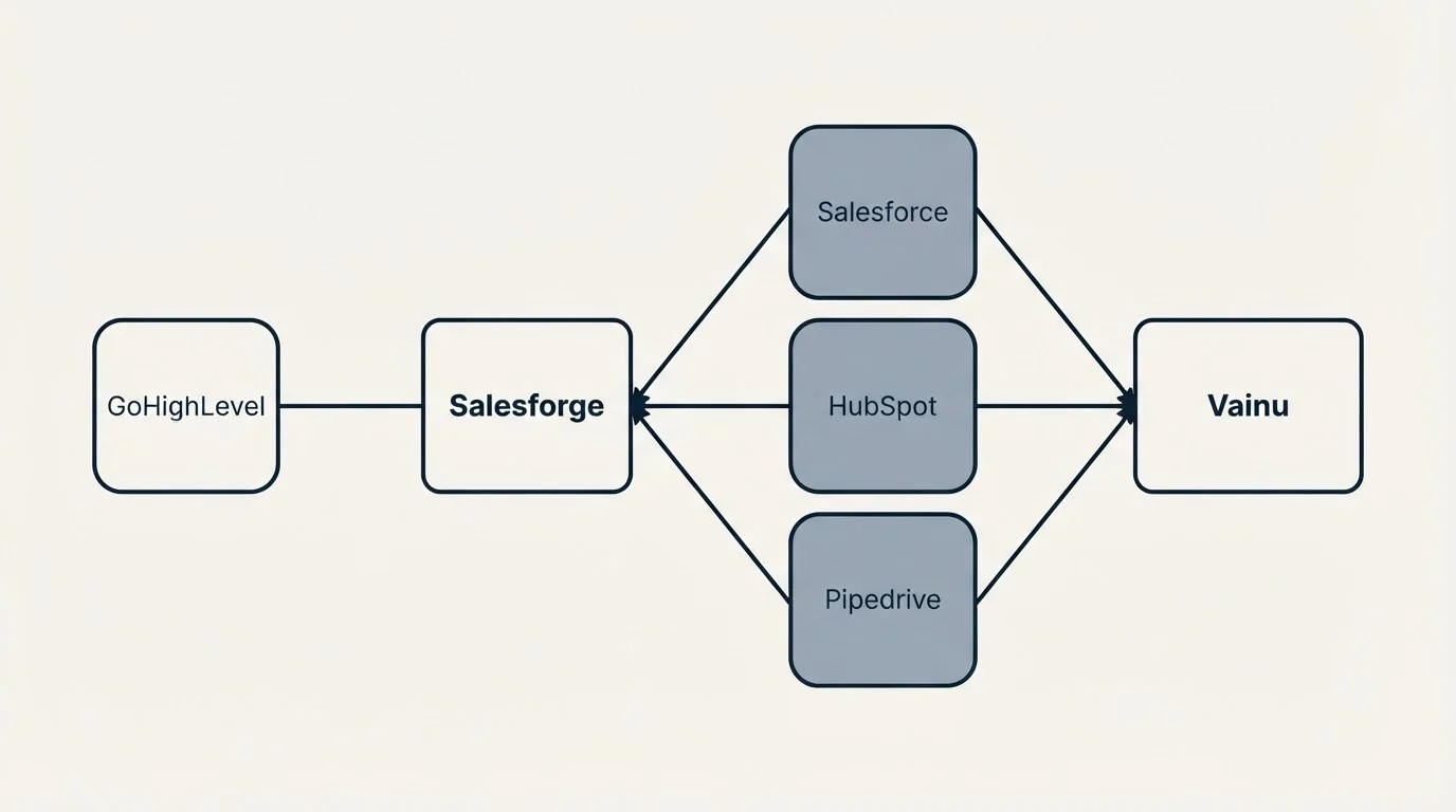 Integration schematic: Integration Ecosystem (Salesforge, Vainu, Salesforce, HubSpot)