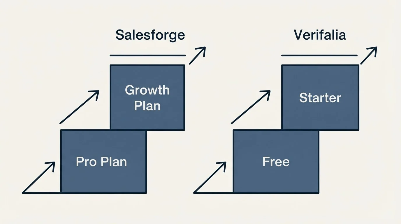 Pricing ladder: Pricing Comparison (Salesforge, Verifalia, Pro Plan, Free)