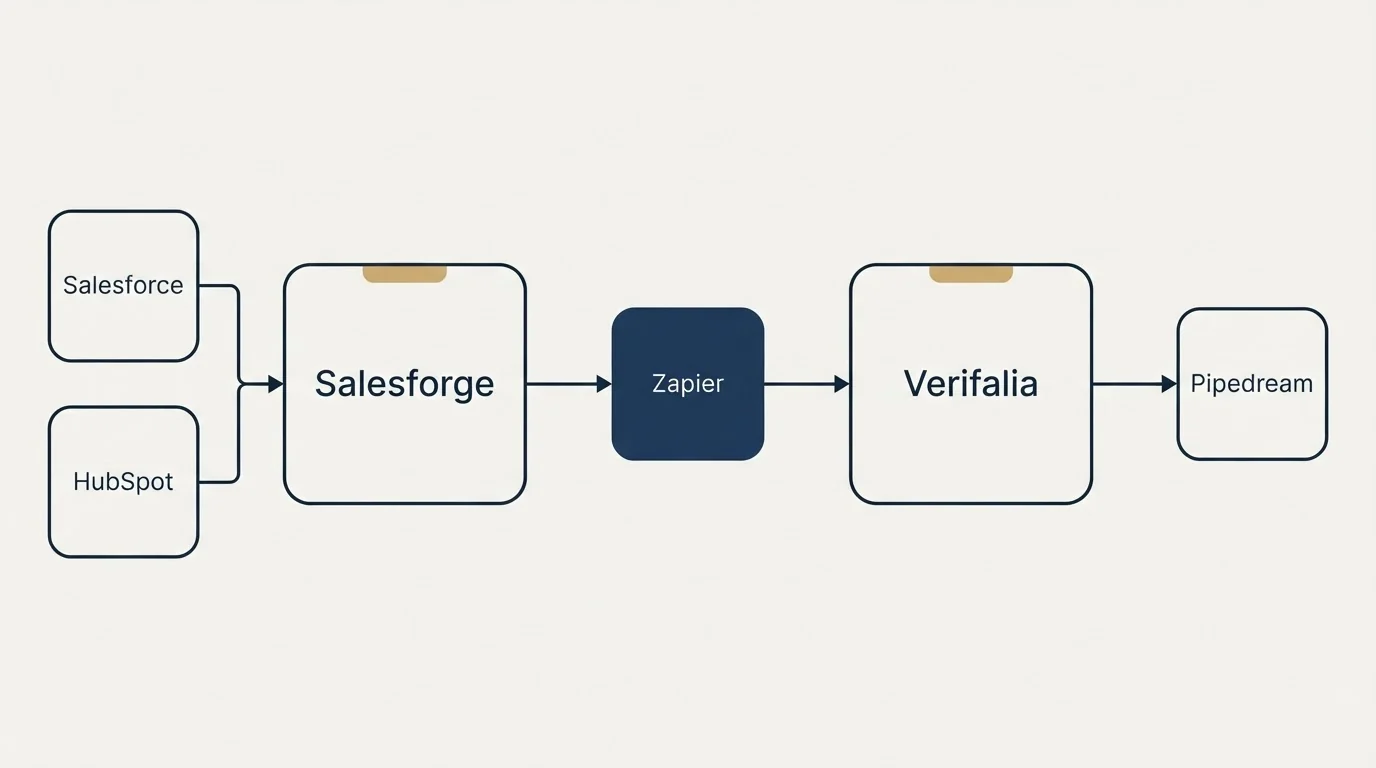 Integration flow: Integration Ecosystem (Salesforge, Verifalia, Zapier, Salesforce)