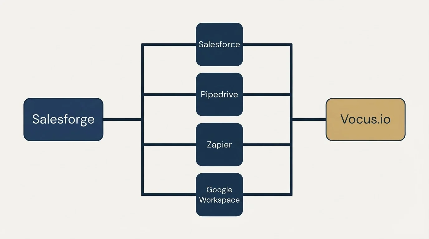 Integration flow: Integration Ecosystem (Salesforge, Vocus.io, Salesforce, Pipedrive)