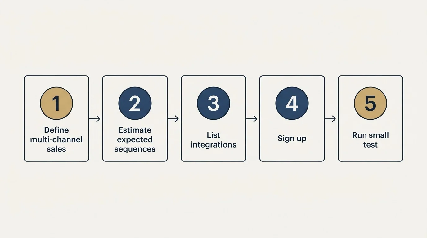 Step sequence: Getting Started Checklist (Define multi-channel sales, Estimate expected sequences, List integrations, Sign up)
