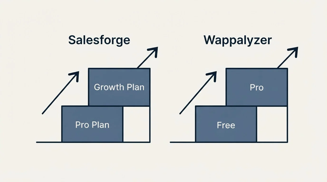 Pricing ladder: Pricing Comparison (Salesforge, Wappalyzer, Pro Plan, Free)