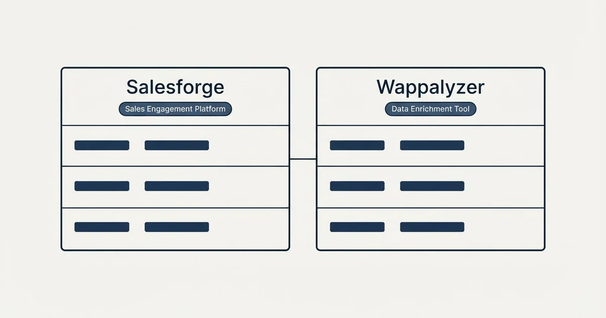 Side-by-side panels: Salesforge vs Wappalyzer (Sales Engagement Platform, Data Enrichment Tool)