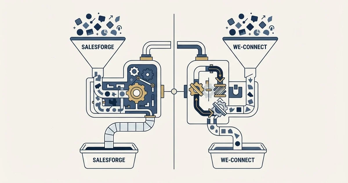 Editorial illustration for Salesforge vs We-Connect