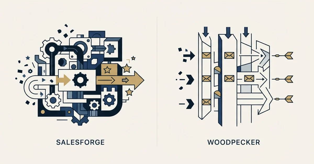 Editorial illustration for Salesforge vs Woodpecker