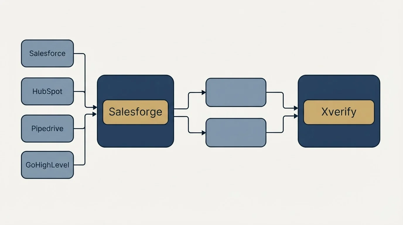 Integration schematic: Integration Ecosystem (Salesforge, Xverify, Salesforce, HubSpot)