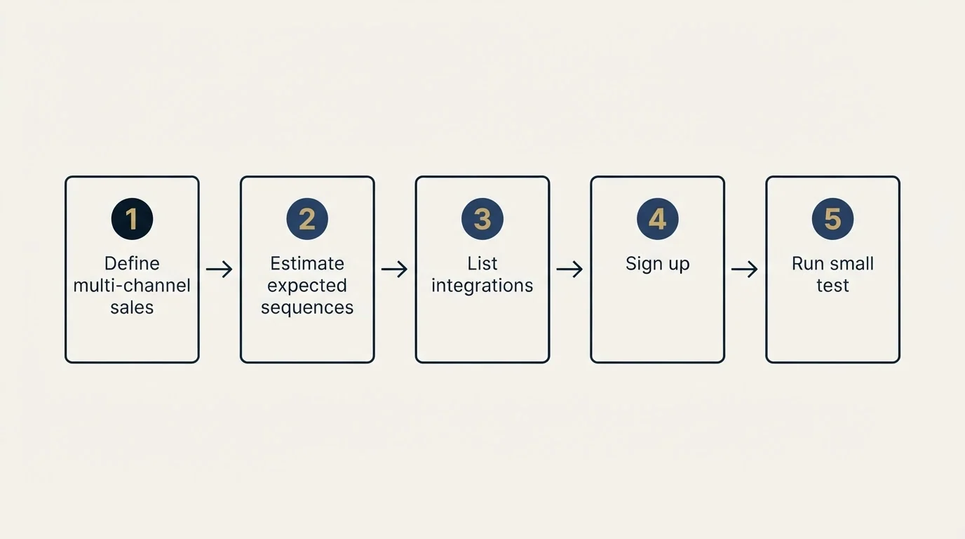 Step sequence: Getting Started Checklist (Define multi-channel sales, Estimate expected sequences, List integrations, Sign up)