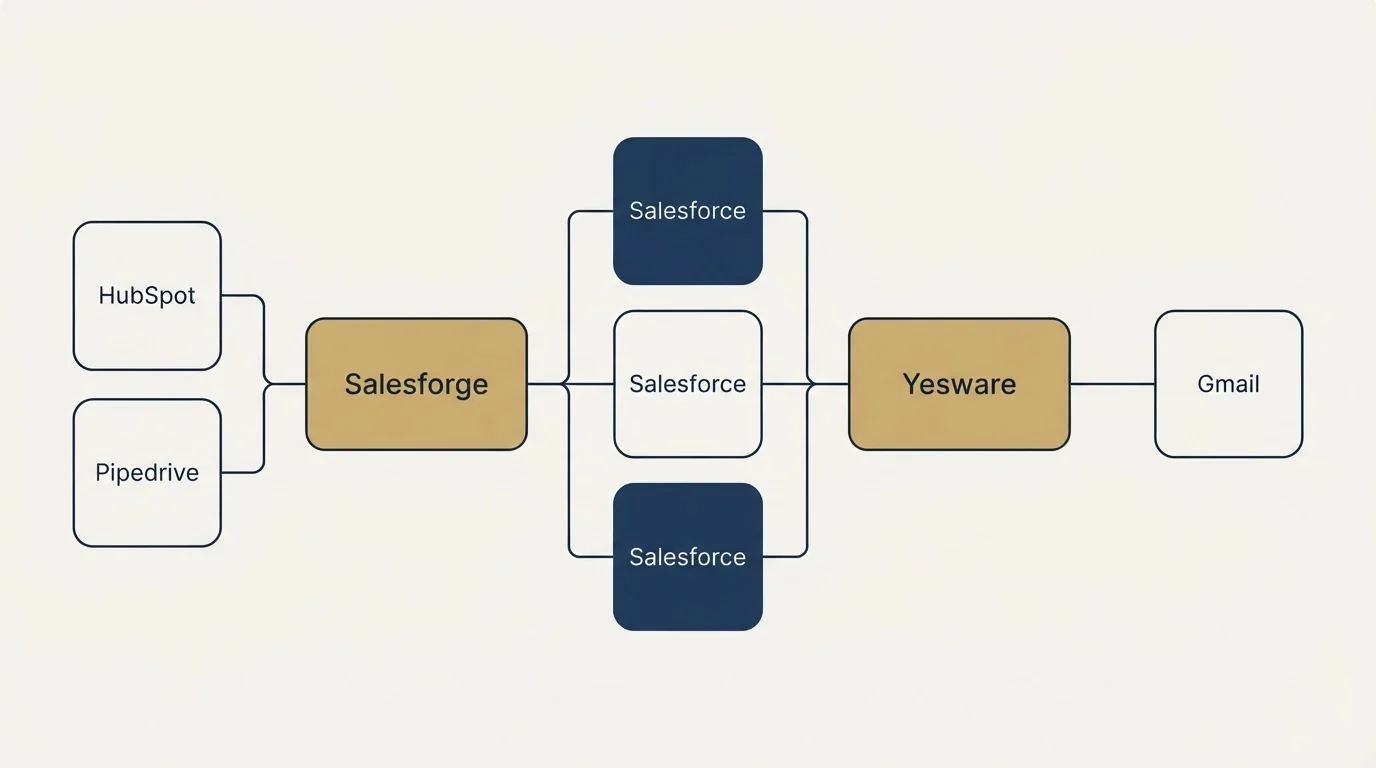 Integration flow: Integration Ecosystem (Salesforge, Yesware, Salesforce, HubSpot)