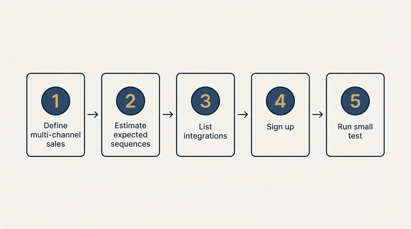 Step sequence: Getting Started Checklist (Define multi-channel sales, Estimate expected sequences, List integrations, Sign up)