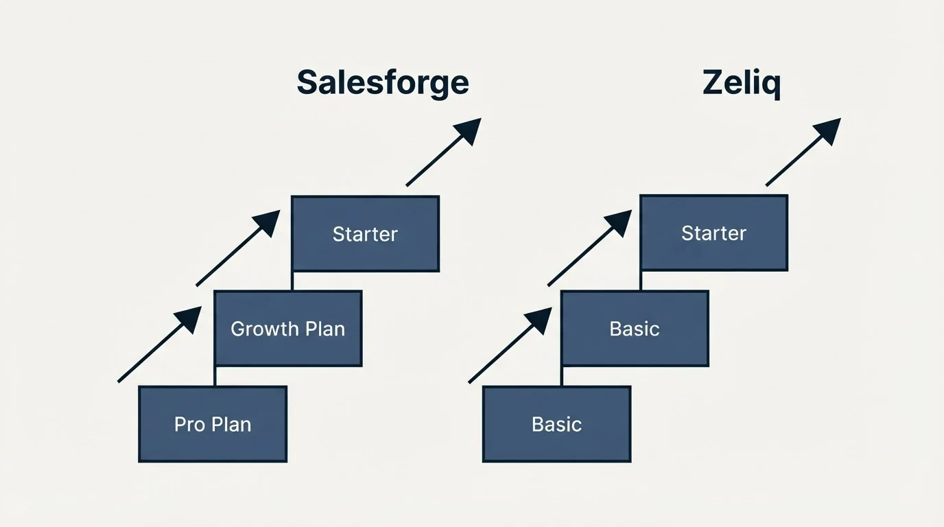 Pricing ladder: Pricing Comparison (Salesforge, Zeliq, Pro Plan, Basic)