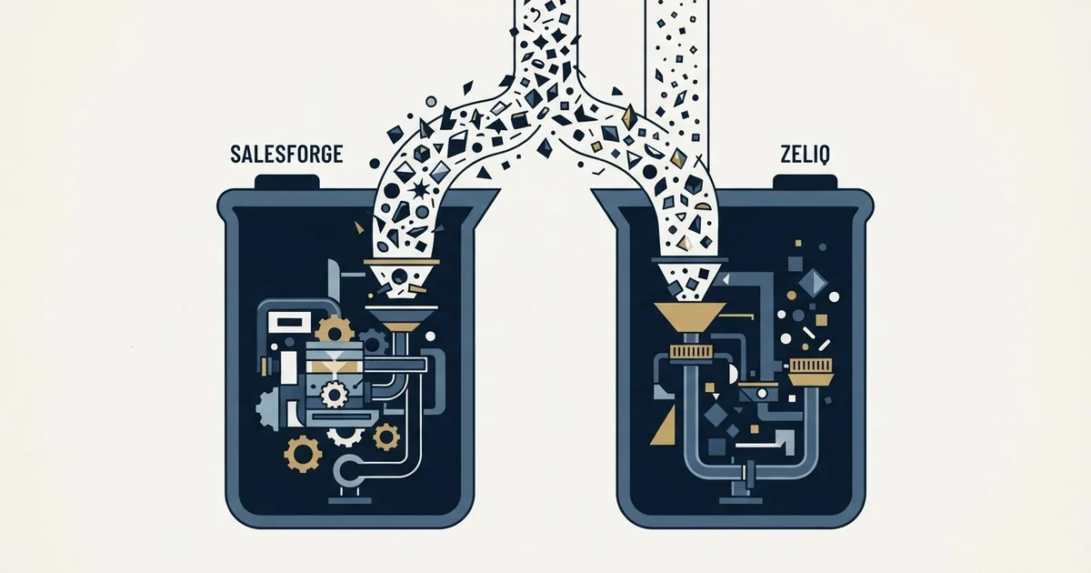 Editorial illustration for Salesforge vs Zeliq