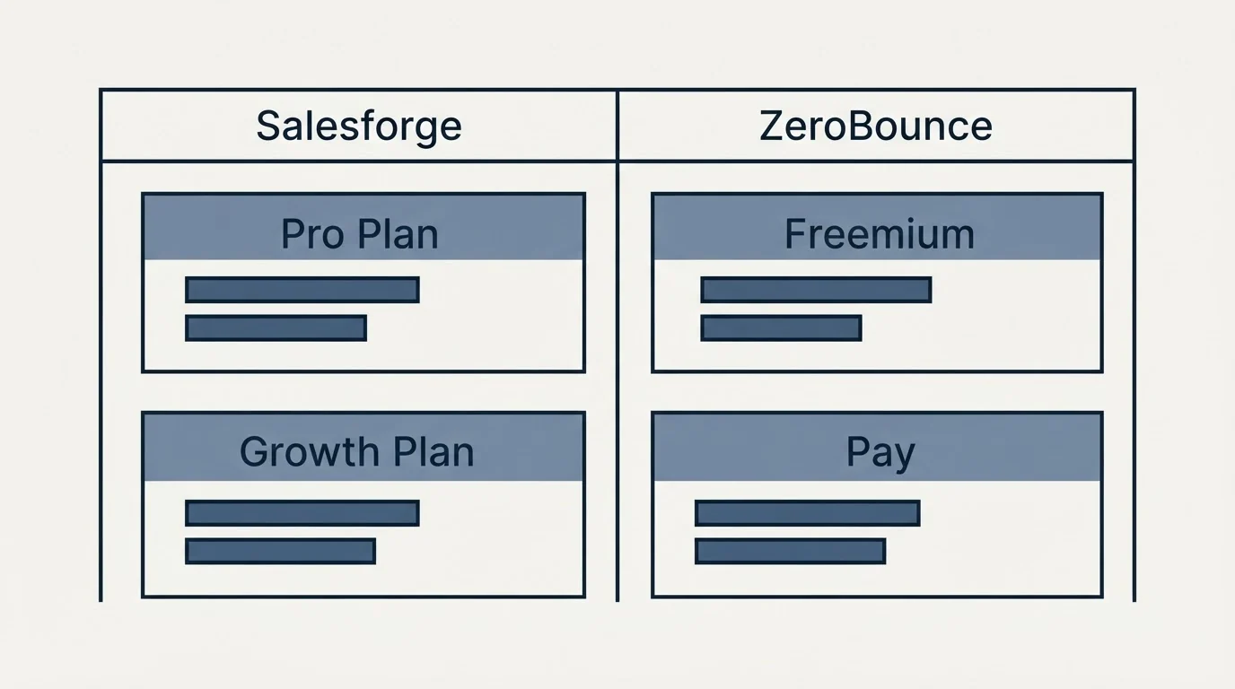Pricing table: Pricing Comparison (Salesforge, ZeroBounce, Pro Plan, Freemium)