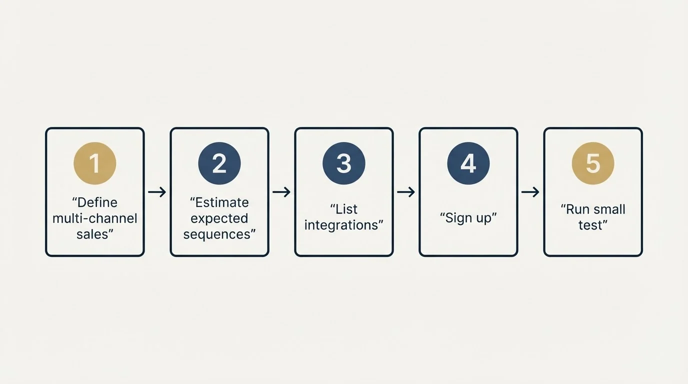 Step sequence: Getting Started Checklist (Define multi-channel sales, Estimate expected sequences, List integrations, Sign up)