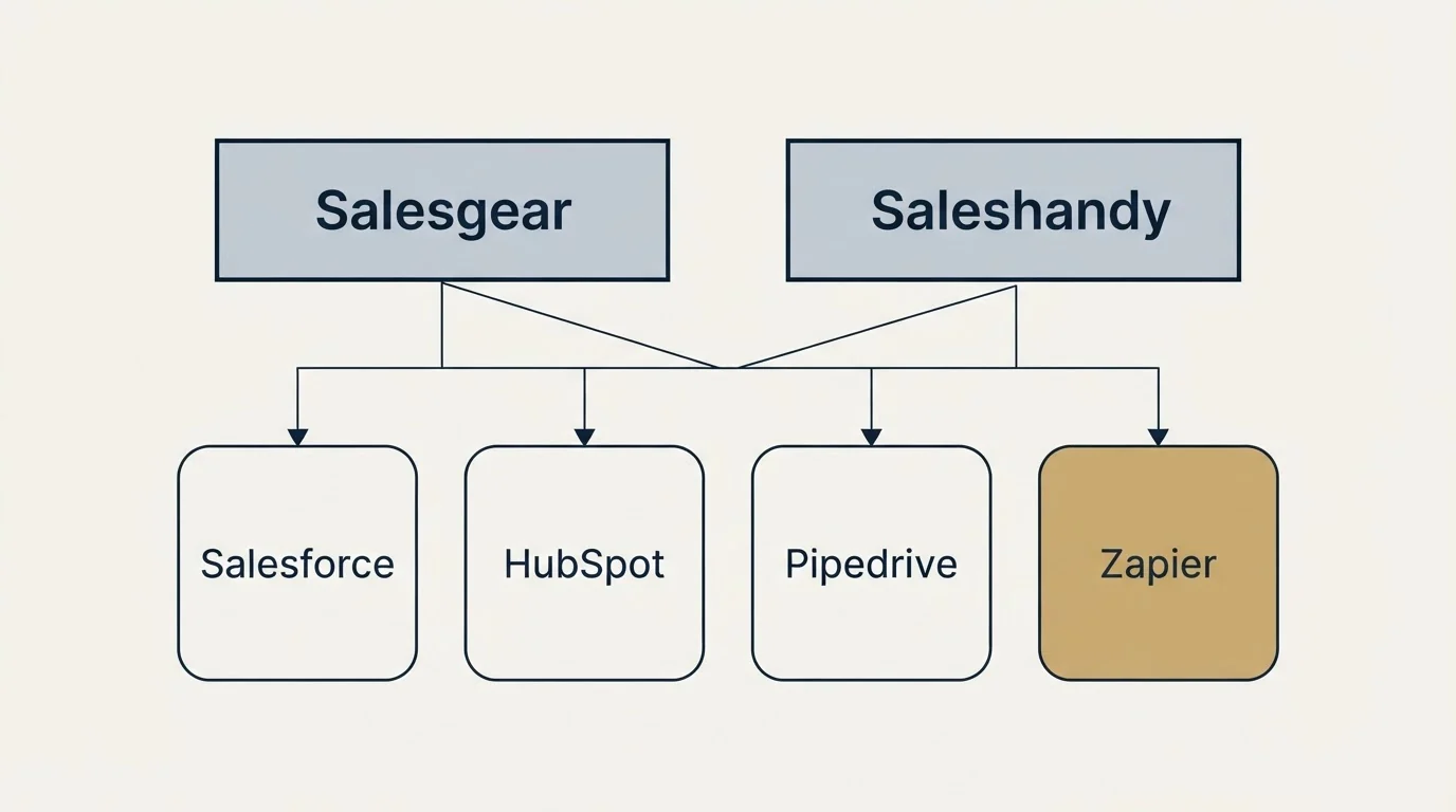 Integration grid: Integration Ecosystem (Salesgear, Saleshandy, Salesforce, HubSpot)