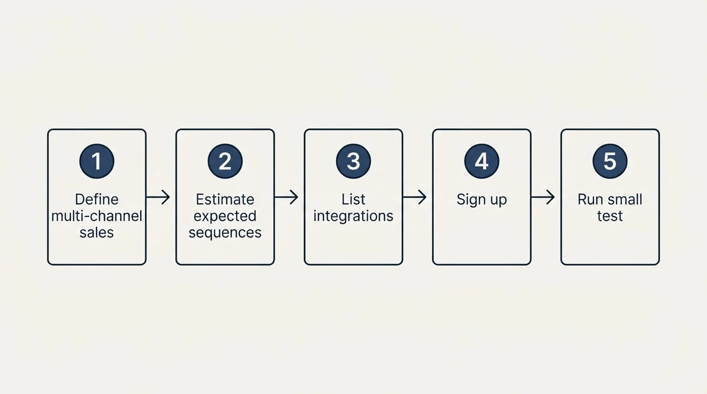 Step sequence: Getting Started Checklist (Define multi-channel sales, Estimate expected sequences, List integrations, Sign up)