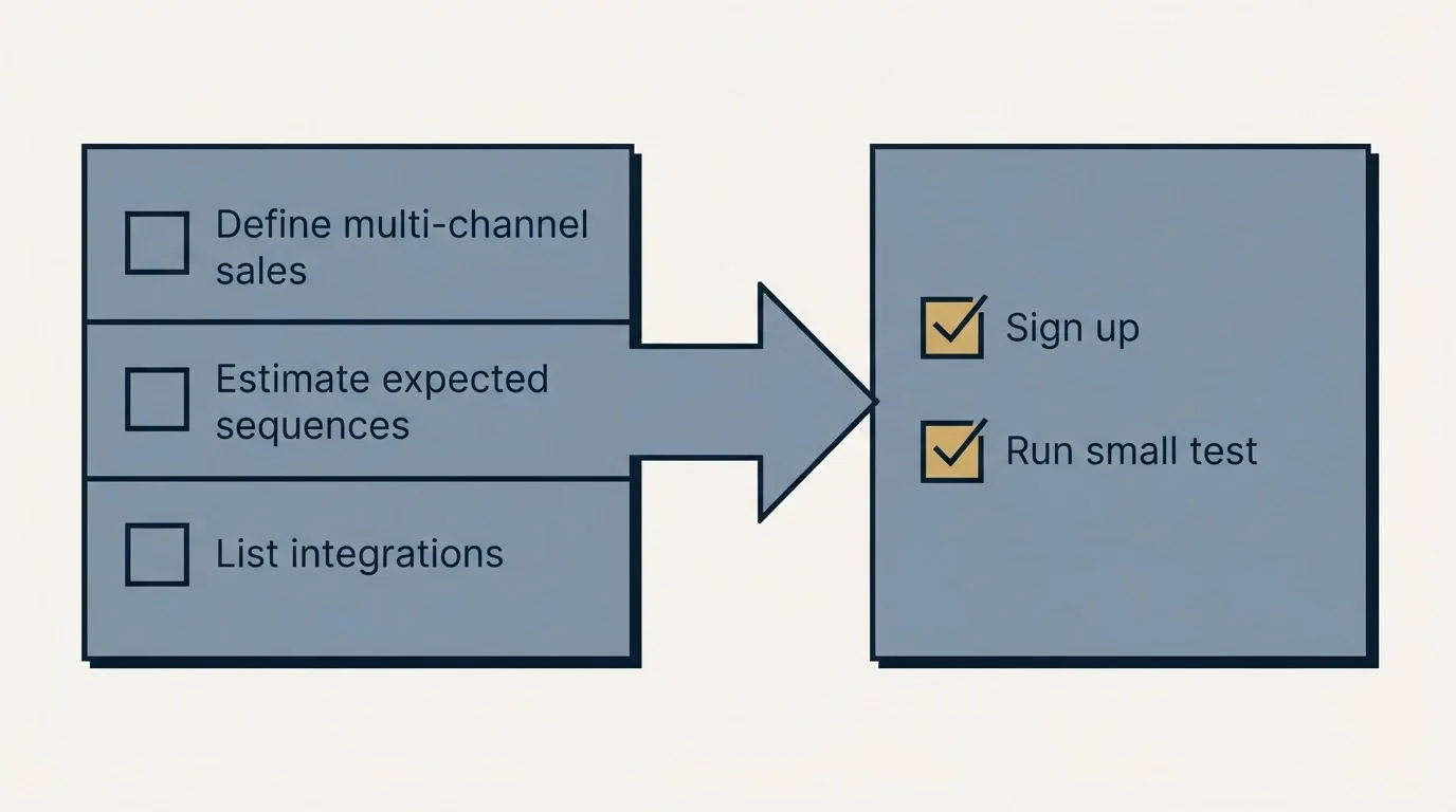 Before-and-after steps: Getting Started Checklist (Define multi-channel sales, Estimate expected sequences, List integrations, Sign up)