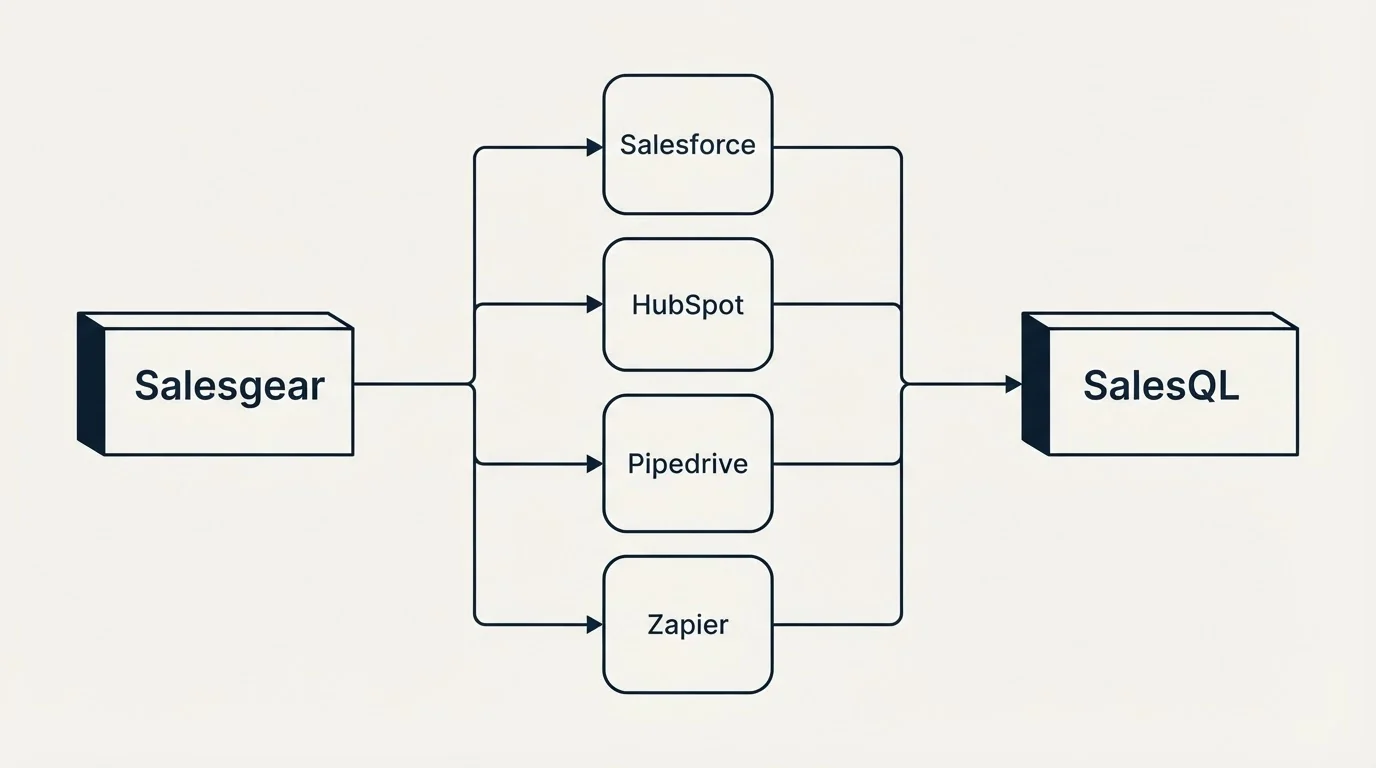 Integration flow: Integration Ecosystem (Salesgear, SalesQL, Salesforce, HubSpot)