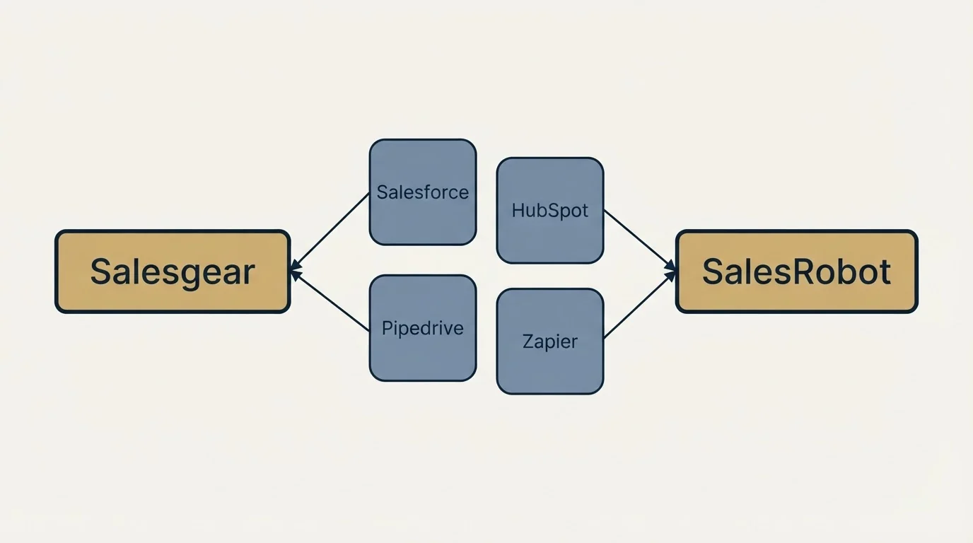 Integration schematic: Integration Ecosystem (Salesgear, SalesRobot, Salesforce, HubSpot)