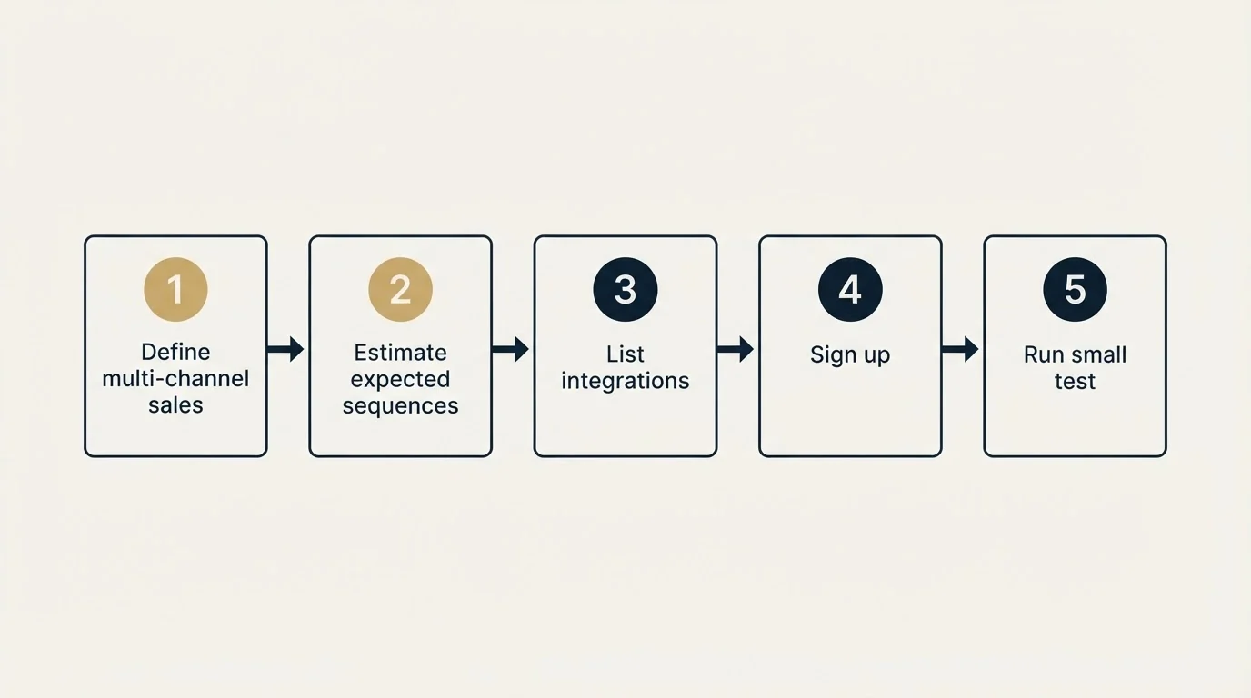 Step sequence: Getting Started Checklist (Define multi-channel sales, Estimate expected sequences, List integrations, Sign up)