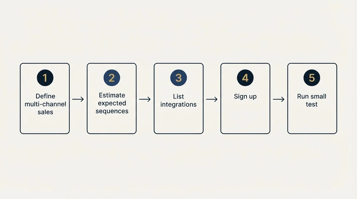 Step sequence: Getting Started Checklist (Define multi-channel sales, Estimate expected sequences, List integrations, Sign up)