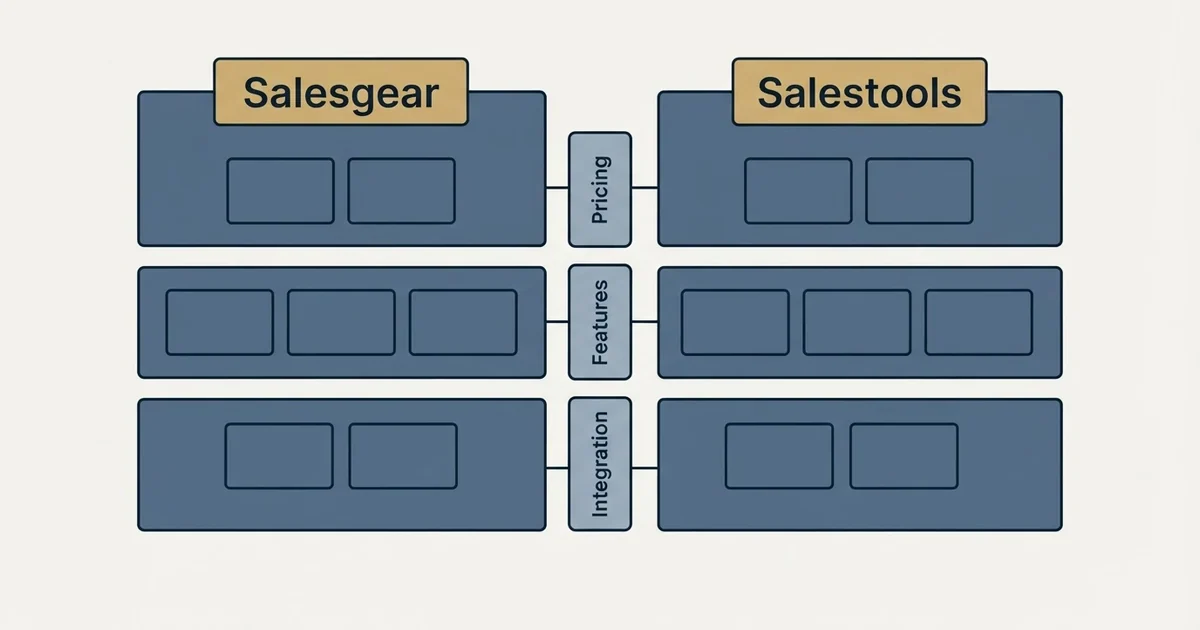 Comparison panel: Salesgear vs Salestools (Pricing, Features, Integration)