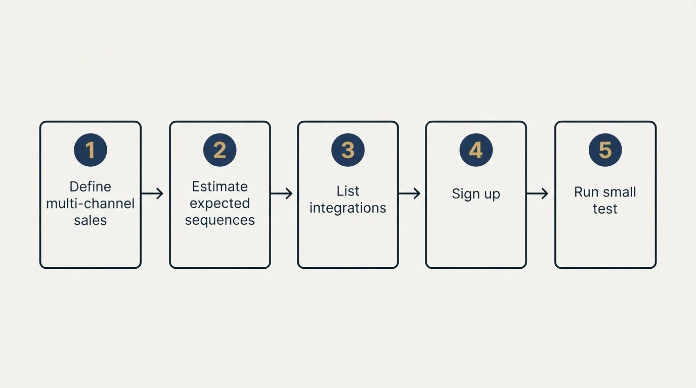 Step sequence: Getting Started Checklist (Define multi-channel sales, Estimate expected sequences, List integrations, Sign up)